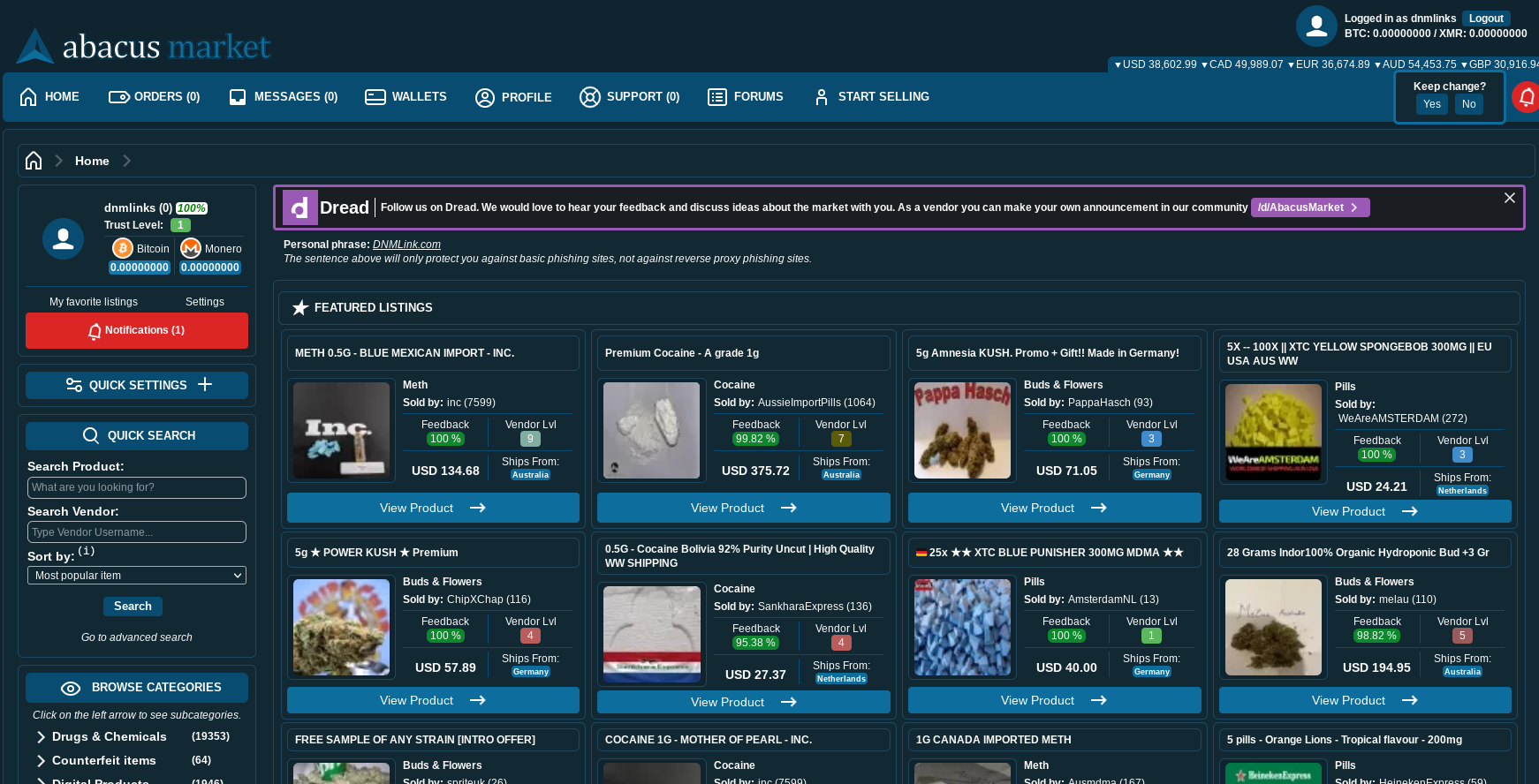 Abacus Market Homepage